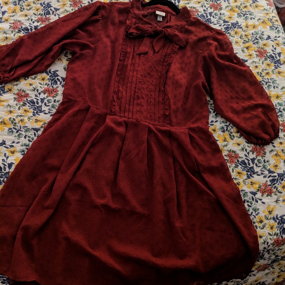 Swiss Dot Tie Neck Dress